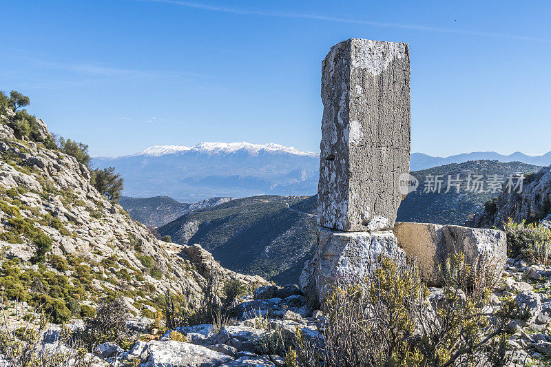 来自Dodurga村的Sidyma古城。Fethiye, Mugla，土耳其。